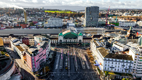 Basel train station aerial view